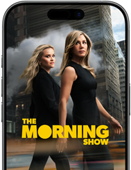 La pantalla de un iPhone 17 muestra la serie The Morning Show de Apple TV+. 