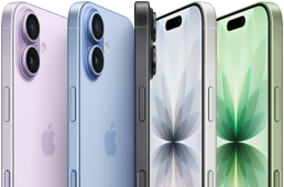 iPhone 17, parte frontal, parte posterior, parte lateral, cinco colores: lavanda, azul neblina, negro, blanco y salvia.