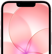 iPhone 17e, vista parcial de la parte frontal con Ceramic Shield 2, color rosa pálido, el fondo de pantalla muestra la imagen de una flor rosada
